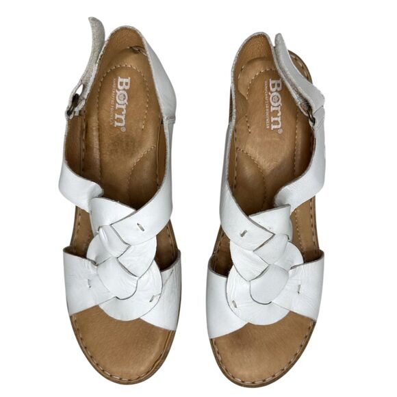 Born Nina Slingback White Leather Comfort Wedge Sandal Coastal Casual Size: 8M - Picture 3 of 7